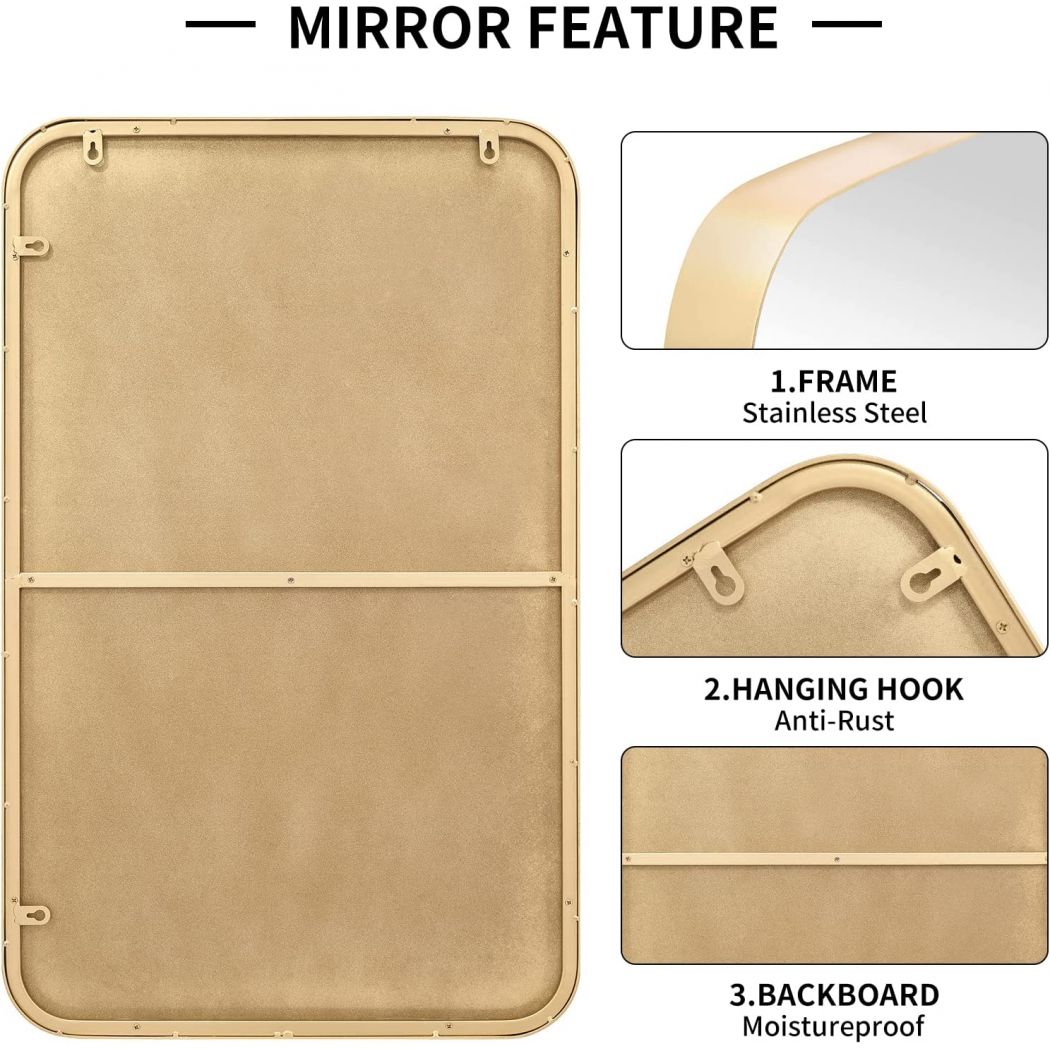 Beauty Salon Gold Rectangle Metal Frame Makeup Mirror